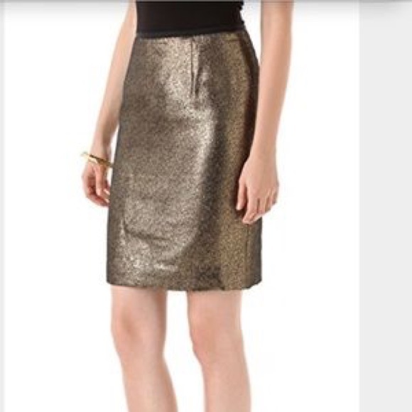 Tory Burch gold pencil skirt NWOT metallic brandy - Picture 2 of 8
